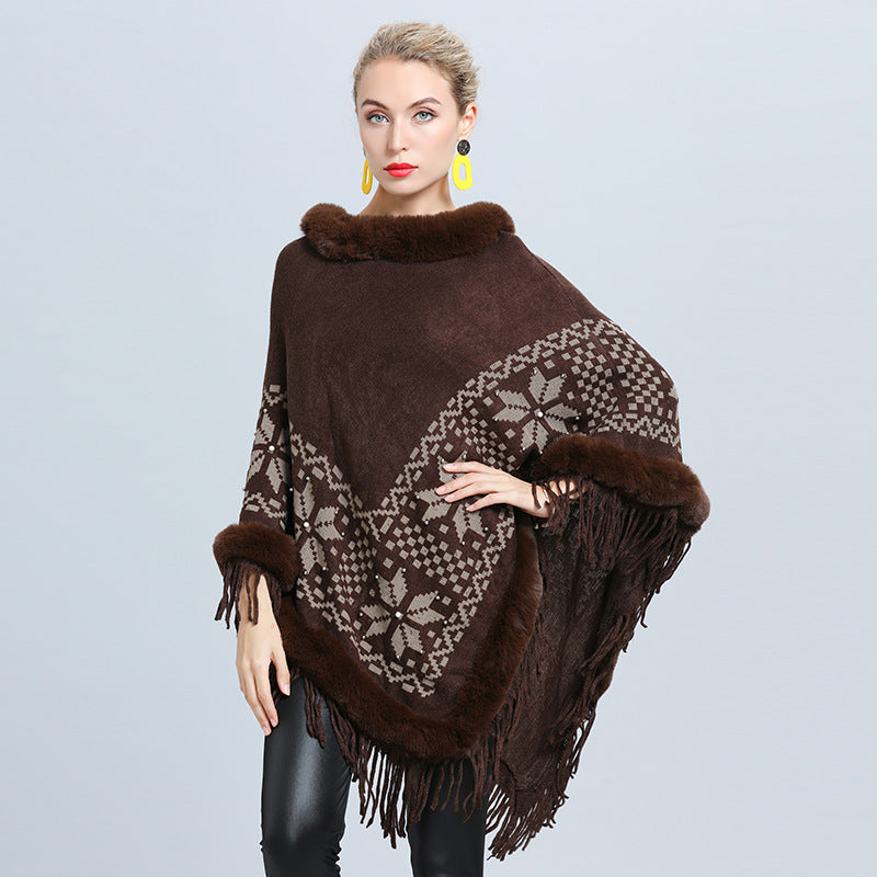 Women's Knitted Jacket Warm Tassel Shawl Cloak