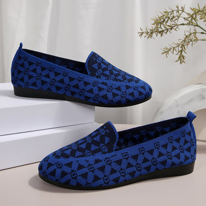 Women's Printed Round Toe Flats - Breathable & Knitted