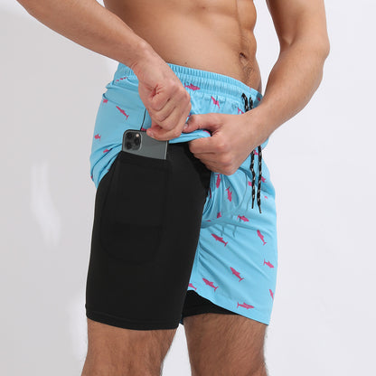 Pantalones cortos de playa con estampado degradado Pantalones cortos deportivos casuales de doble capa