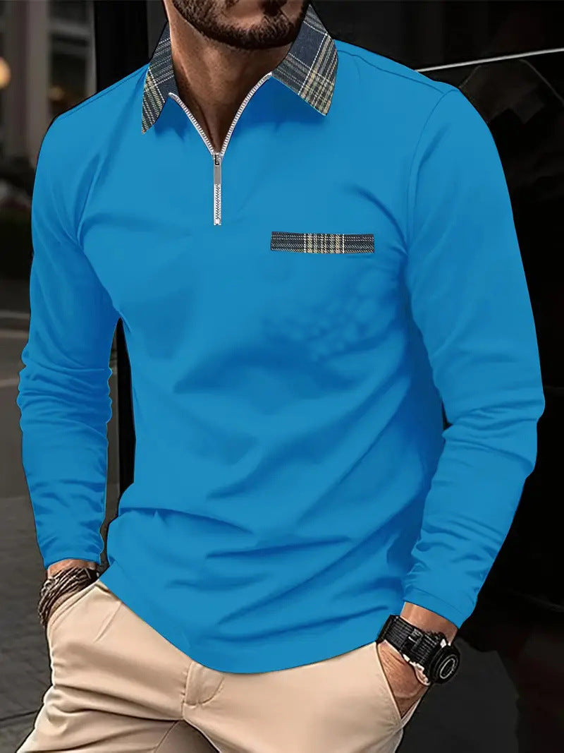 Men's Personalized 3d Digital Printing Long-sleeve Zipper Polo Shirt Top