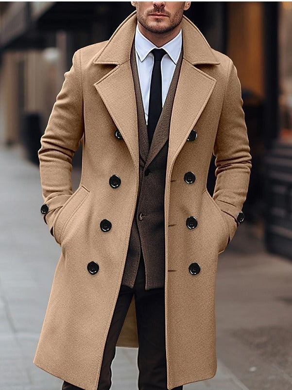 Men Woolen Long Coat Double Breasted