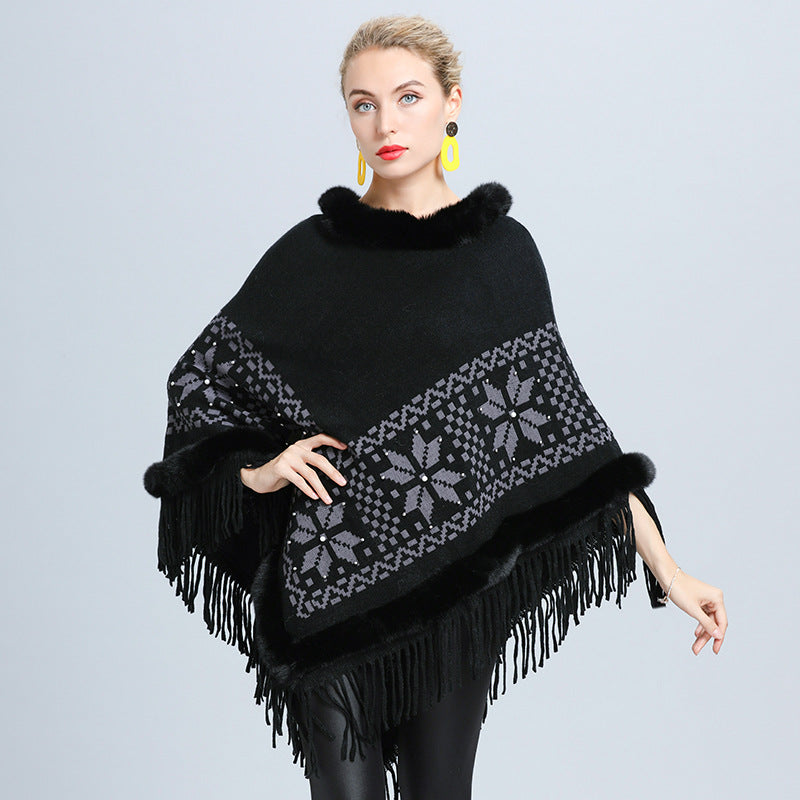 Women's Knitted Jacket Warm Tassel Shawl Cloak