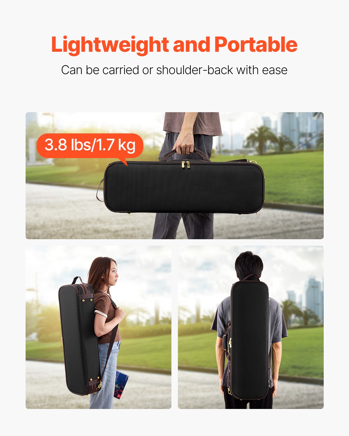 4/4 Full Size Violin Case, Built-in Hygrometer, Lightweight Portable Travel Carrying Bag, With Plush Lining, Shoulder Straps, Anti-Scratch, Professional Oblong Shape, For Violin, Black