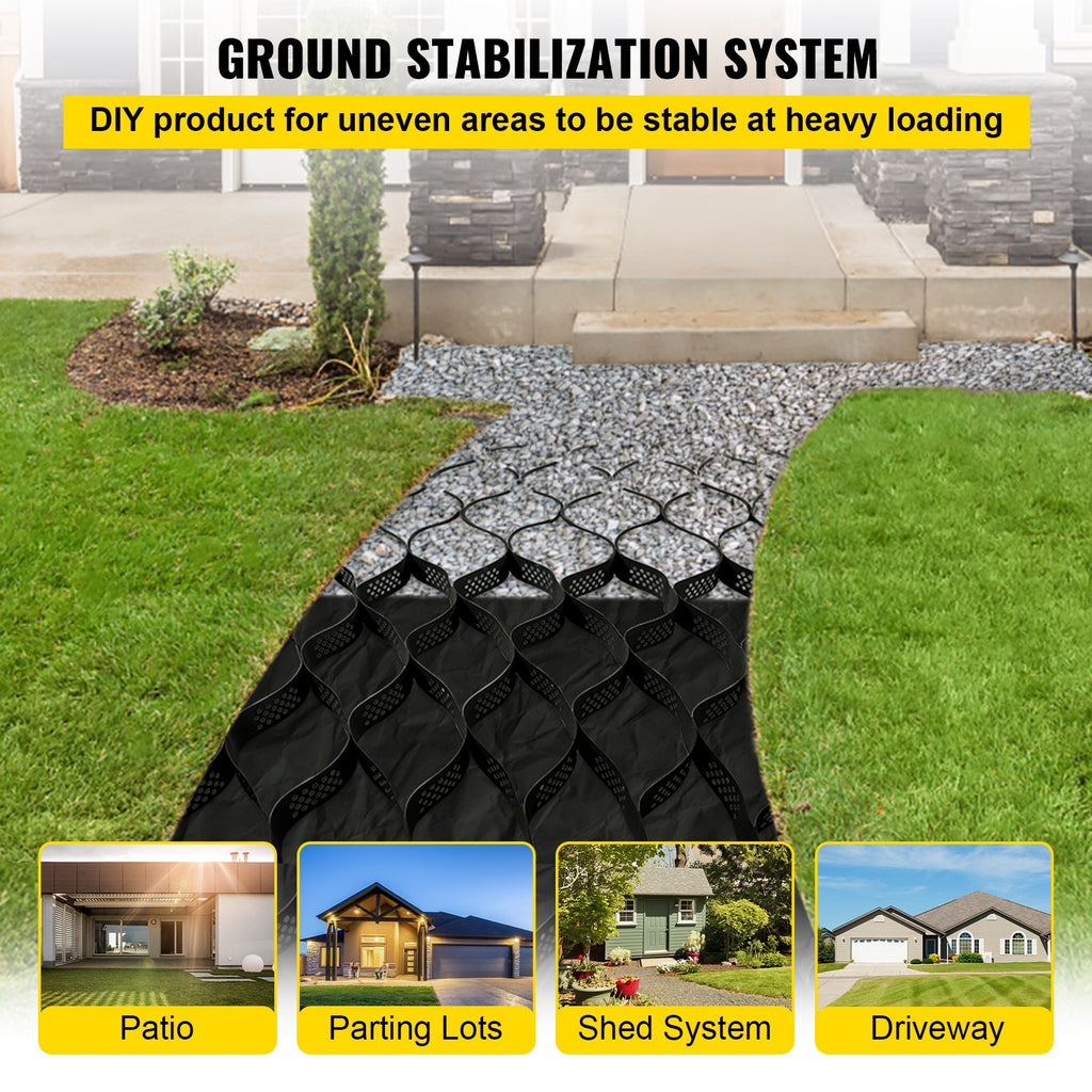 VEVOR Ground Grid, 1885 Lbs Per Sq Ft Load Geo Grid, Depth Permeable Stabilization System For DIY Patio, Walkway, Shed Base, Light Vehicle Driveway, Parking Lot, Grass, And Gravel