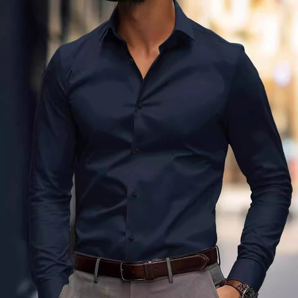 Long Sleeve Casual Business Lapel Shirt Solid Color