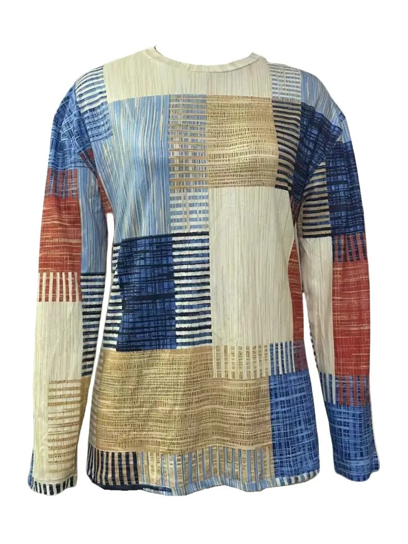 Women's Casual Check Print Long-sleeved T-shirt