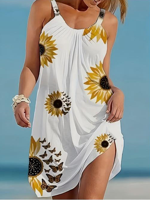 Plus Size Sleeveless Camisole Sunflower Printed Vest Elegant Wrap Women's Sexy Party Casual Loose Dresses