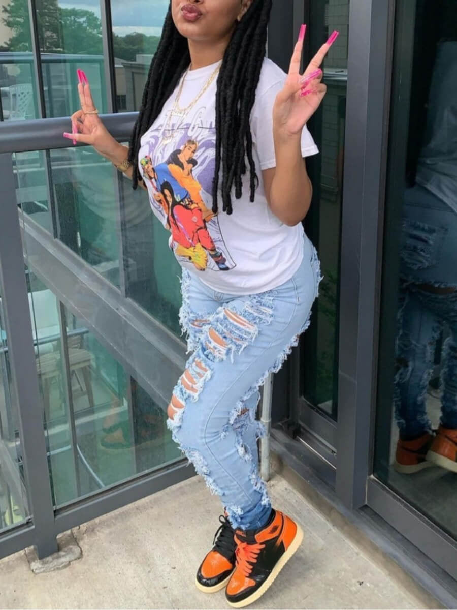 Women's Ripped Slim-Fit Gradient Jeans