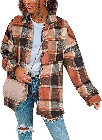 Women's Brushed Woolen Jacket Plaid