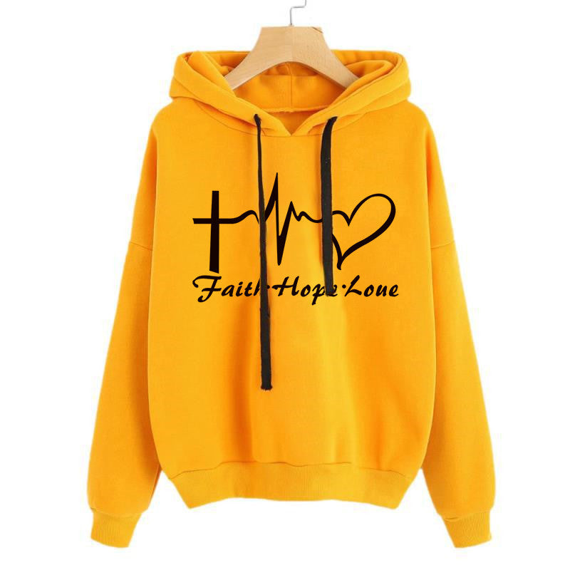 Women Long Sleeve Heart Printed Hoodie