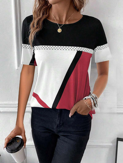 Women's Round Neck Geometric Print Short Sleeve