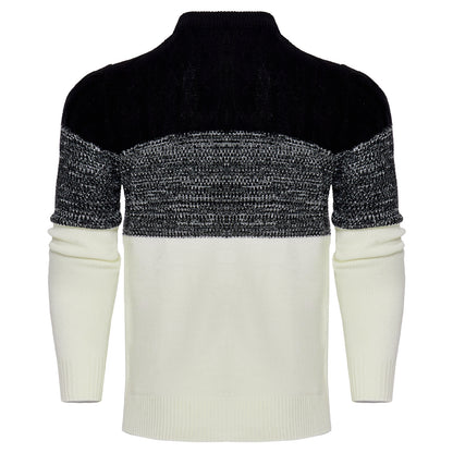 Men's Casual Color Block Long Sleeve Cable Knit Pullover Sweater