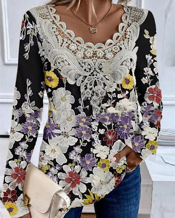 Women's Casual Round Neck Long Sleeve Pullover Print T-shirt