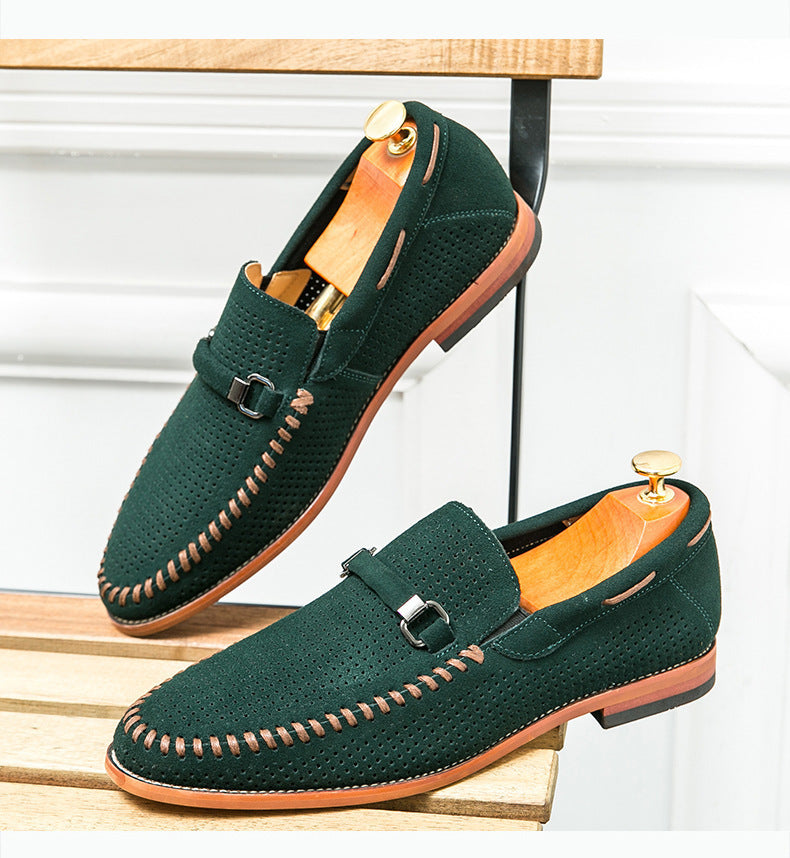 Punching Breathable Slip On Leather Shoes