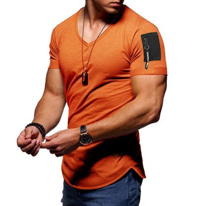 Men sports slim solid color round neck short sleeves T-shirts