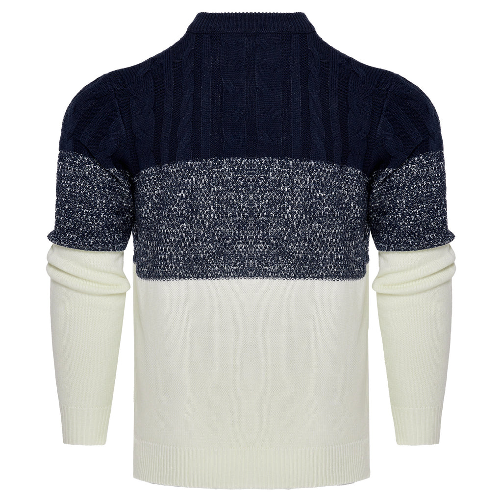 Men's Casual Color Block Long Sleeve Cable Knit Pullover Sweater