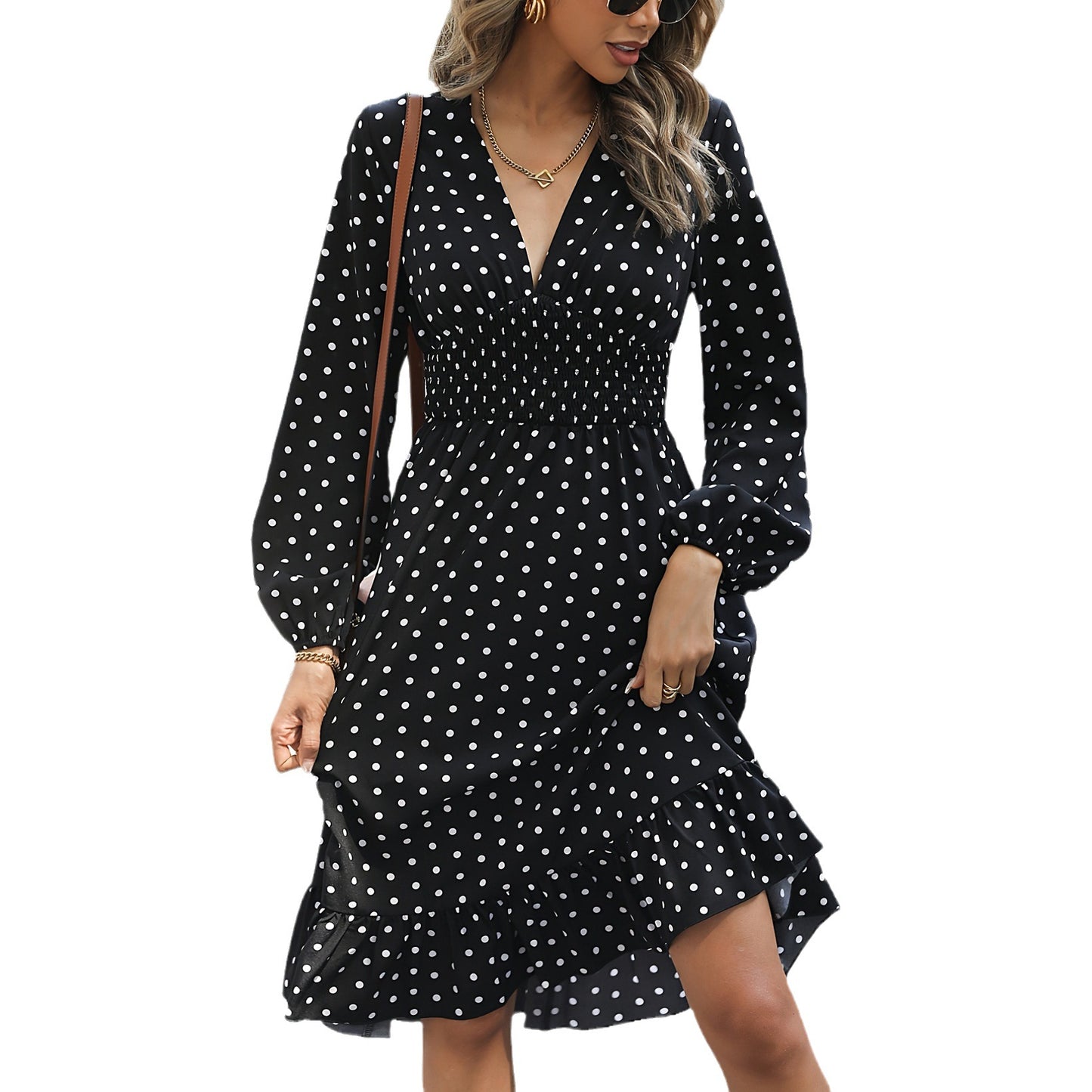 Women Polka Dot Long Sleeve Dress