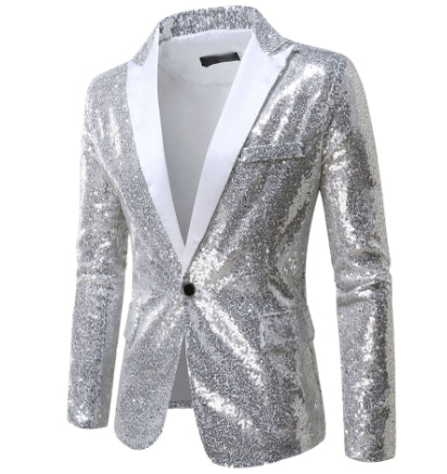 Men Banquet Stage Costume Bar Sequin Suit