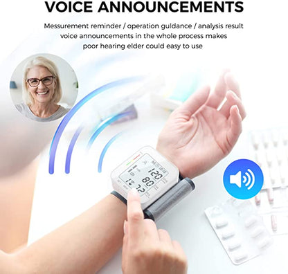 Voice-Enabled Wrist Blood Pressure Monitor with Memory and Irregular Heartbeat Detection