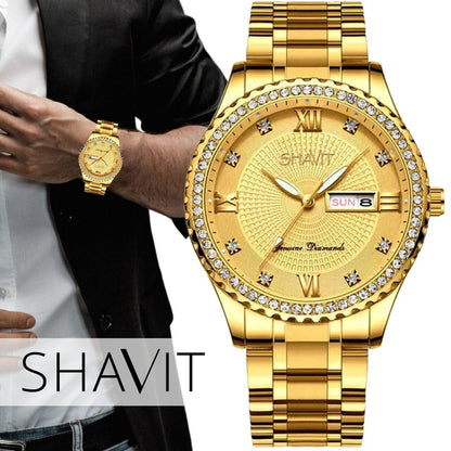 Timeless Elegance: Classic Gold Stainless Steel Men's Quartz Watch - Ideal Business Gift.