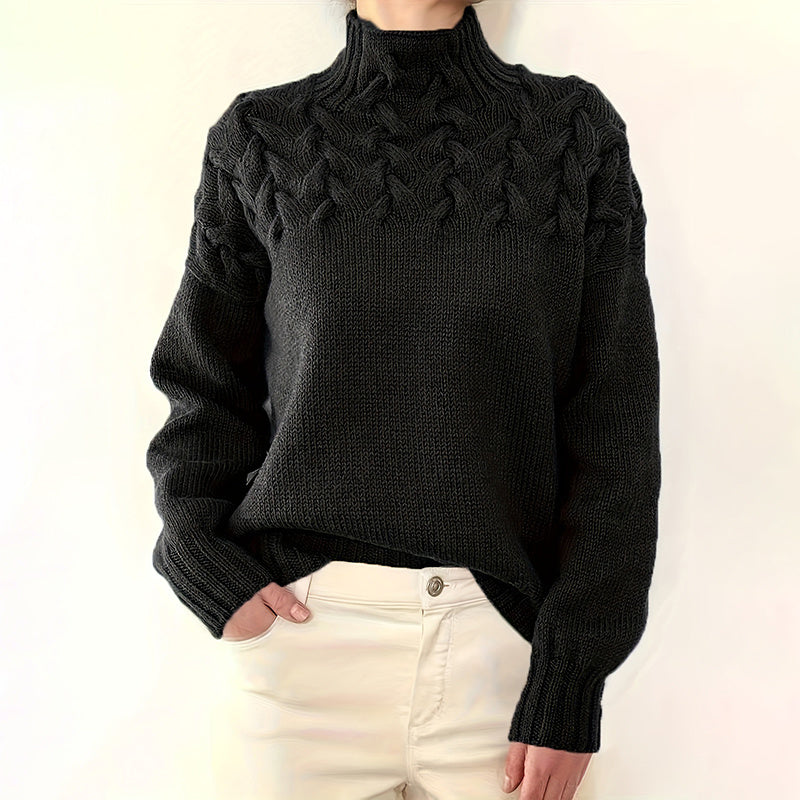 Women's Turtleneck Sweater Solid Color Long Sleeve Patterned Knit Top For Autumn And Winter
