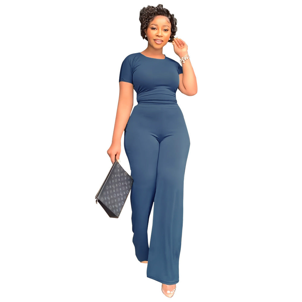 Solid Color Casual Top Pants Women's Two-piece Suit