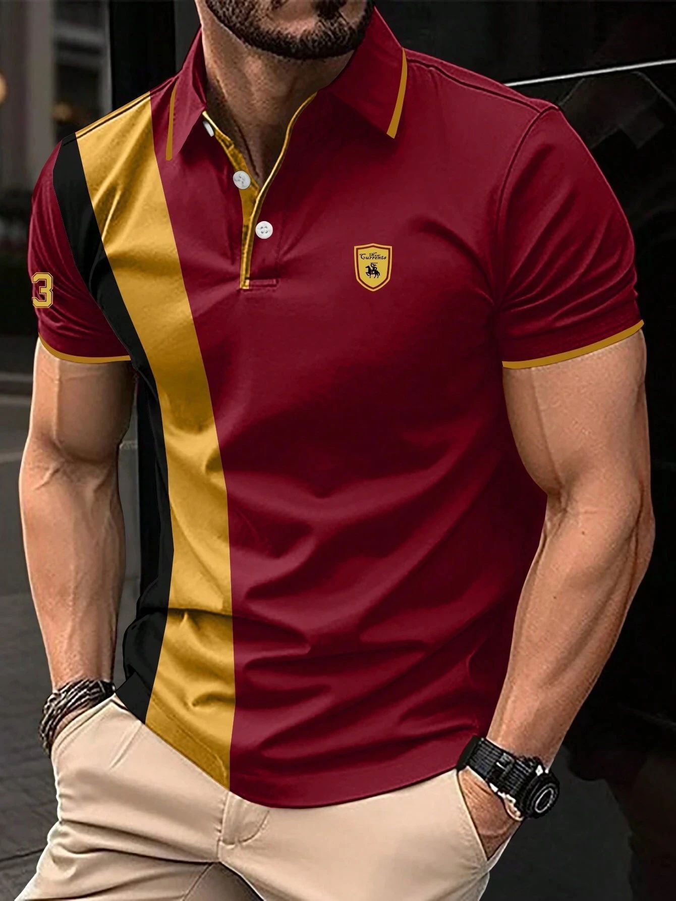 Men's 3D Printing Digital Printed Polo Shirt Short Sleeve