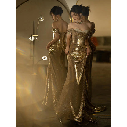 Elegant & Sparkling Gold Evening Gown