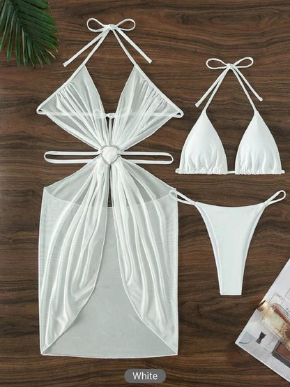 Women's Solid Color Split Swimsuit Three-piece Bikini