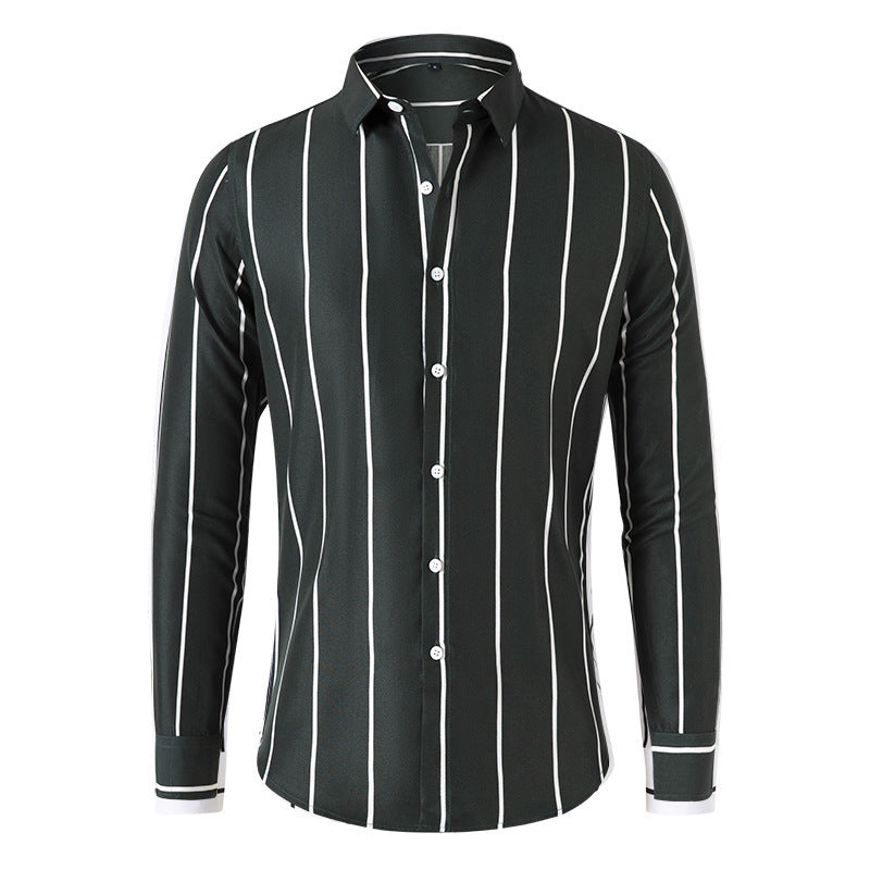 Striped Men's Fashion Long Sleeve Handsome Casual Shirt