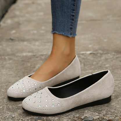 Fashion Flat Shoes With Rhinestones Casual Round Toe Loafers Cozy Shoes For Women