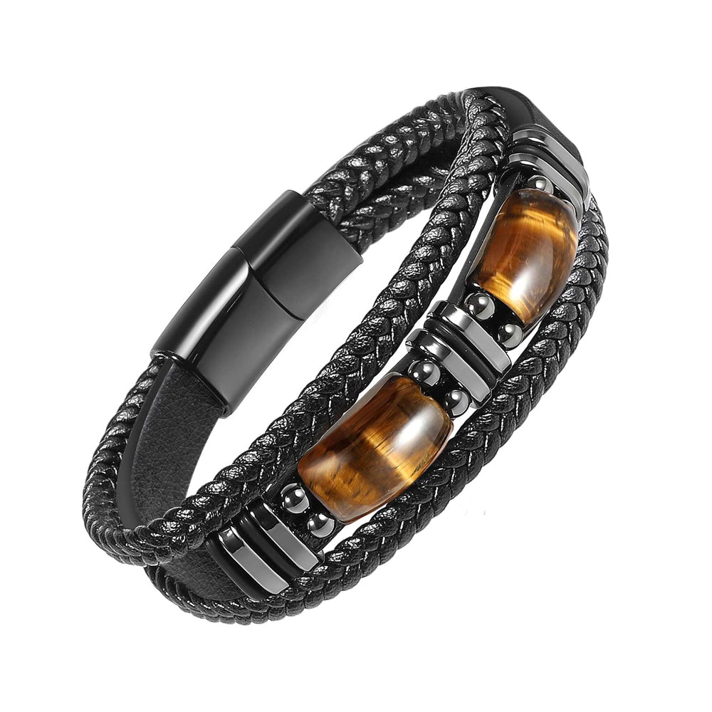 Tiger Eye Braided Leather Bracelet - Courage Stone Gift for Him/Her