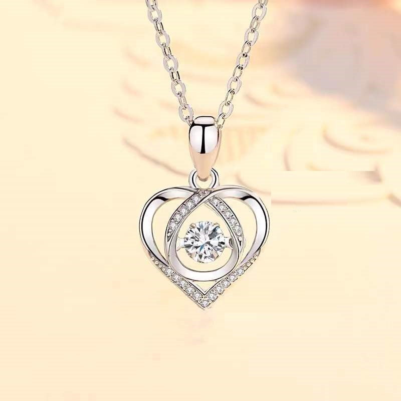 Women Luxury Love Rhinestones Beating Heart-shaped Necklace