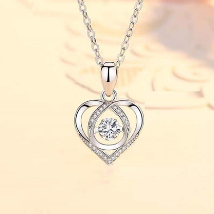 Women Luxury Love Rhinestones Beating Heart-shaped Necklace