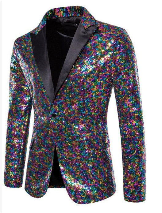 Men Banquet Stage Costume Bar Sequin Suit
