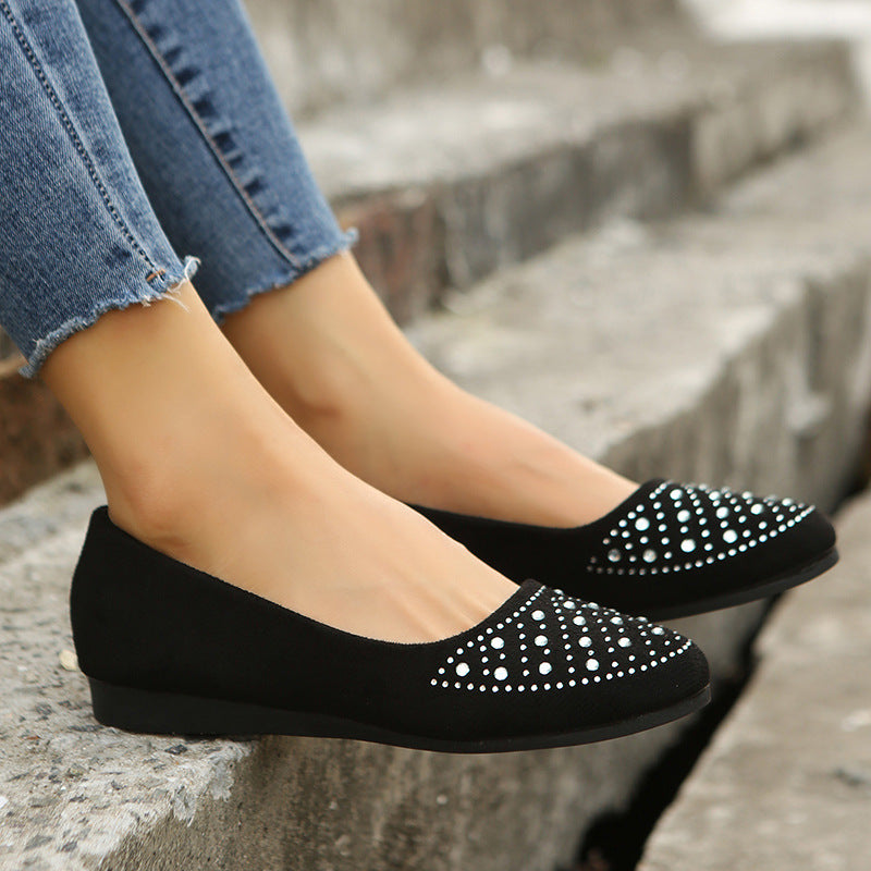 Fashion Flat Shoes With Rhinestones Casual Round Toe Loafers Cozy Shoes For Women