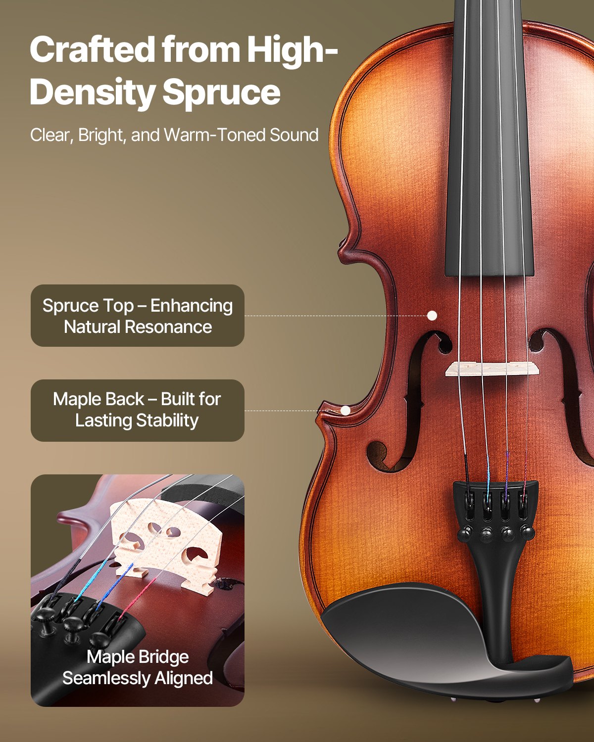 Violin 1/4 Size For Adults, Violin Fiddle Set For Beginners Student With Hard Case, Rosin, Bow, Shoulder Rest,Bridge,Tuner And Extra Strings,Solidwood Professional Musical Instruments (Brown)