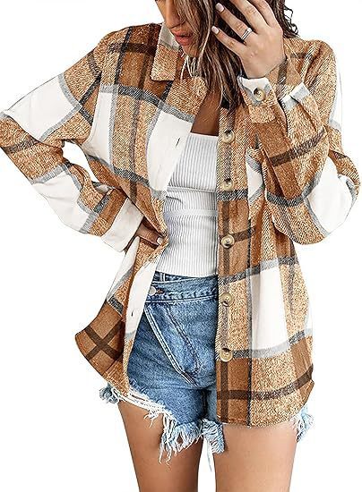 Women's Brushed Woolen Jacket Plaid