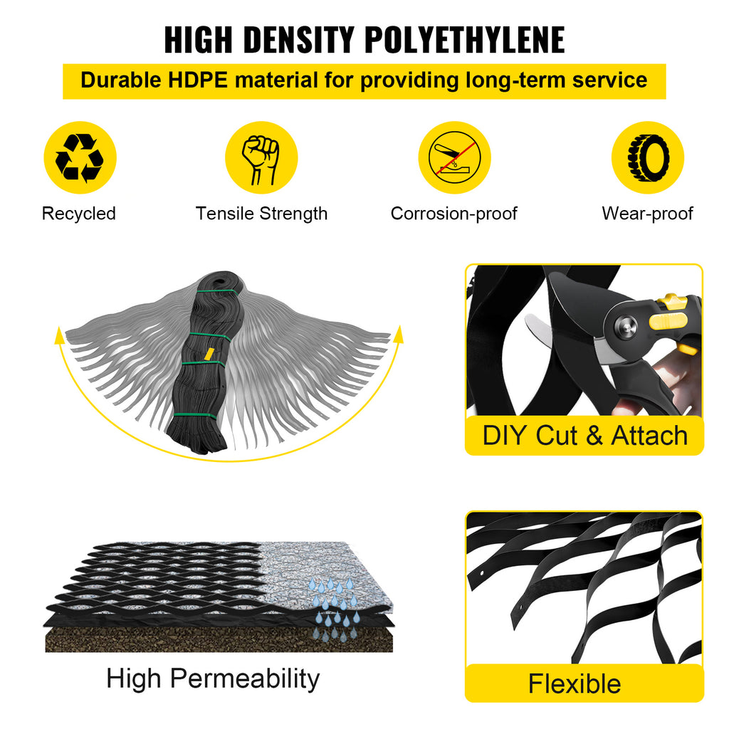 VEVOR Ground Grid, 1885 Lbs Per Sq Ft Load Geo Grid, Depth Permeable Stabilization System For DIY Patio, Walkway, Shed Base, Light Vehicle Driveway, Parking Lot, Grass, And Gravel