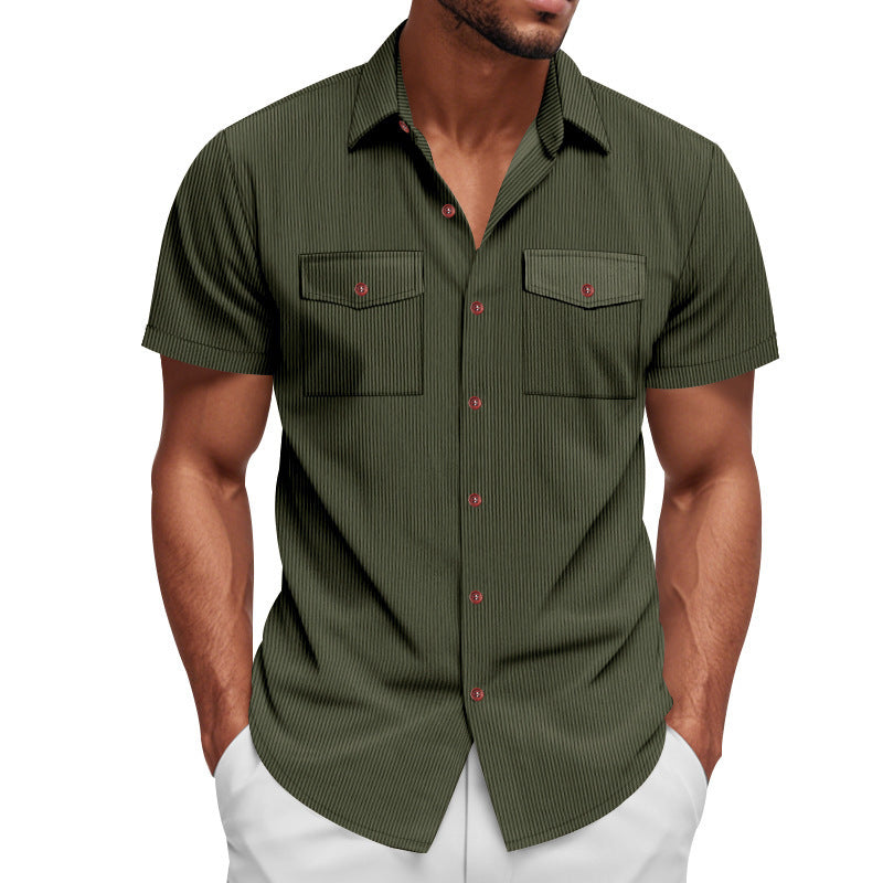 Loose Heavy Lapel Corduroy Workwear Short Sleeve Shirt