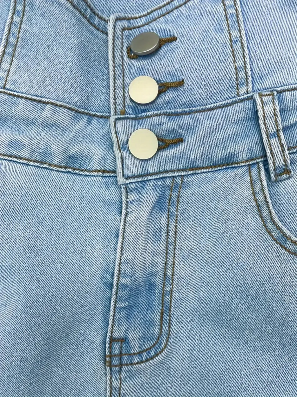 Light Blue Ripped Button-Fly Slim Jeans