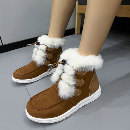 Women's Winter Snow Boots, Suede, Fleece, Warm, Plush, Round Toe, Cotton