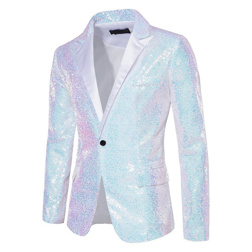 Men Banquet Stage Costume Bar Sequin Suit