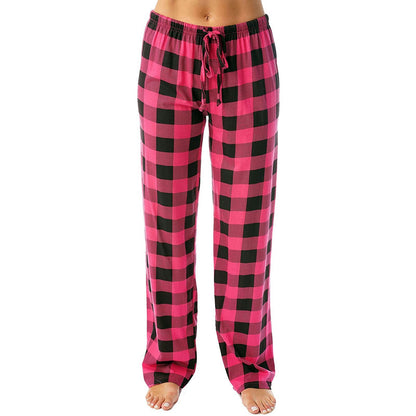 Drawstring Plaid Print Trousers Casual Loose Sports Home Pants Women