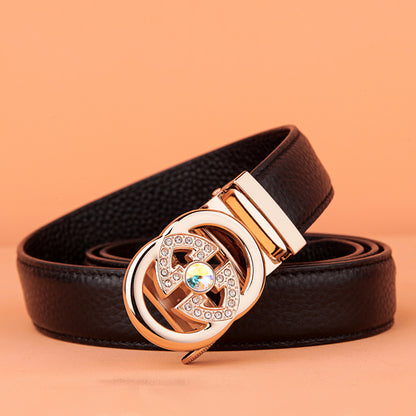 First Layer Cowhide Leather Automatic Buckle Belt Ladies