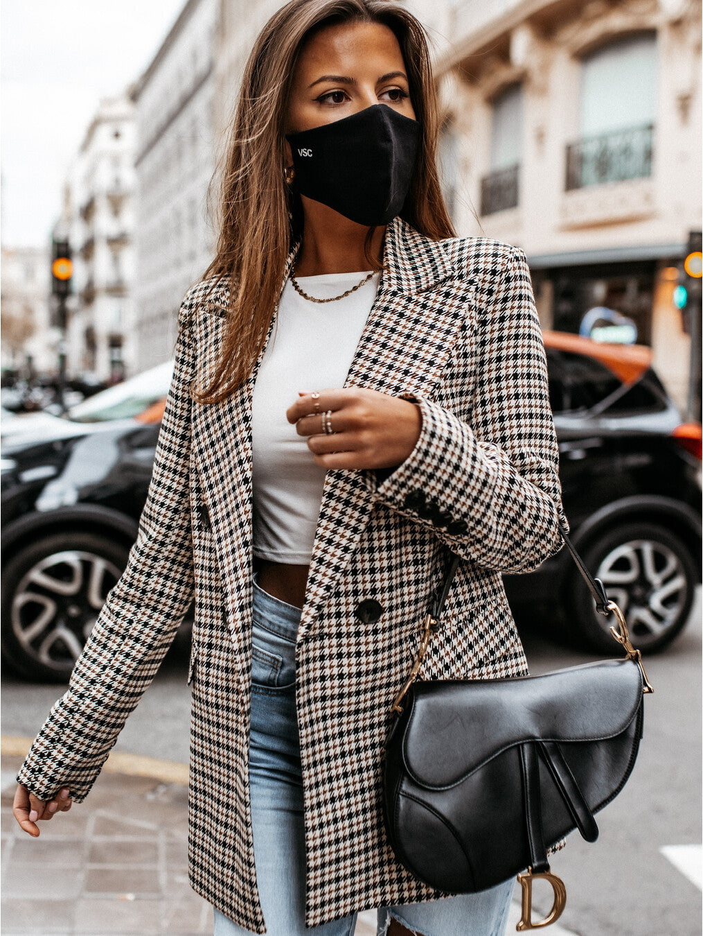 Office Ladies Lapel Vintage Plaid Women Blazer Double Breasted Autumn Jacket 2021 Casual Pockets Female Suits Coat Sudaderas