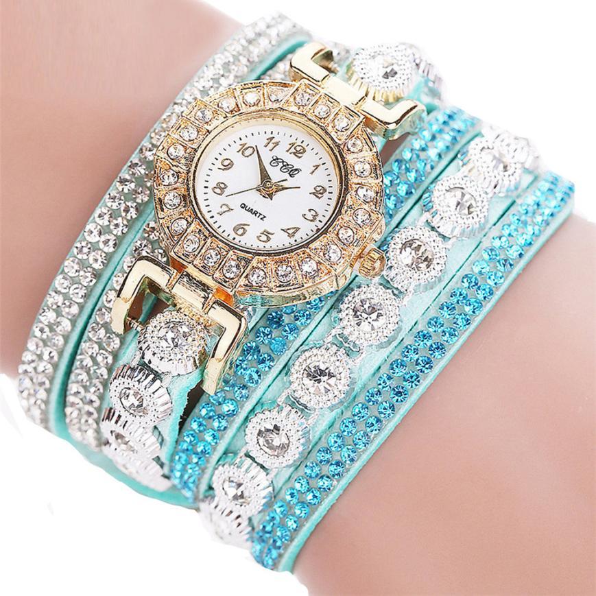 Relogio Femmes Quartz PU Cuir Strass Montre Bracelet