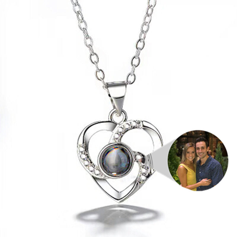 Collier de projection en argent S925 en forme de coeur 100 langues Je t'aime collier 