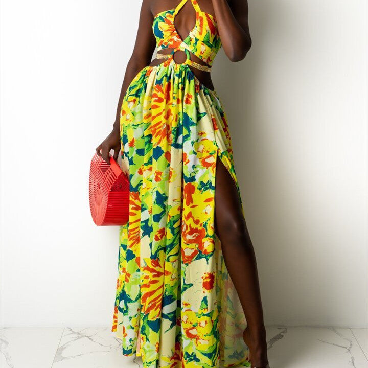 vestido de mujer sin mangas con estampado halter