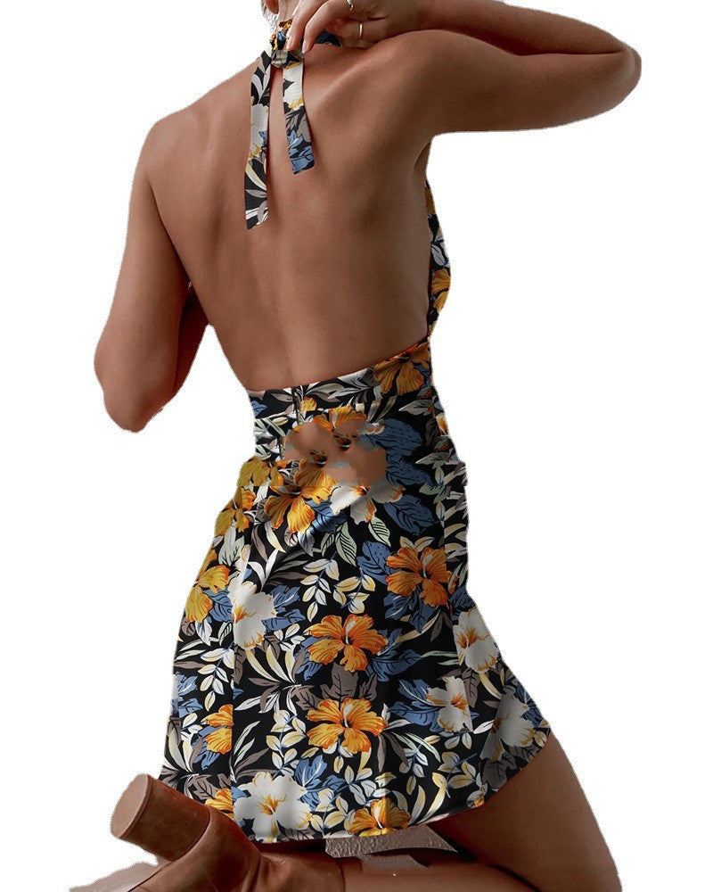 Women's Halter Floral Mini Dress